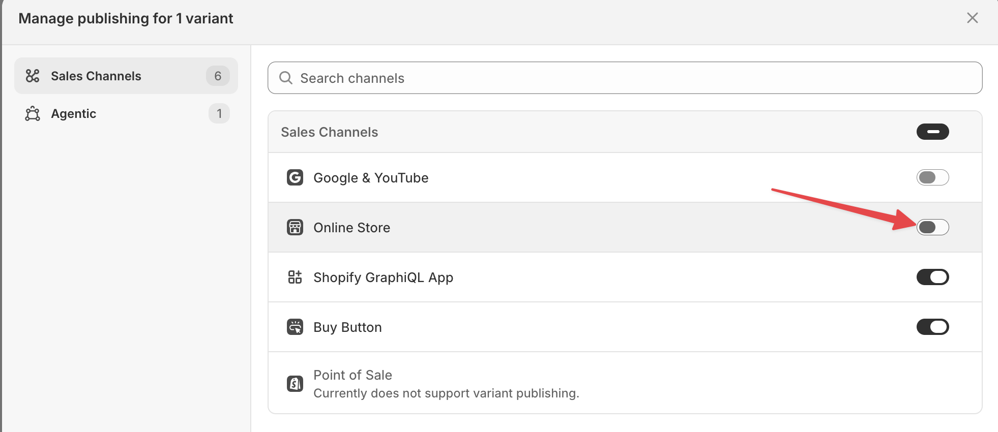 Disable online store for product variant